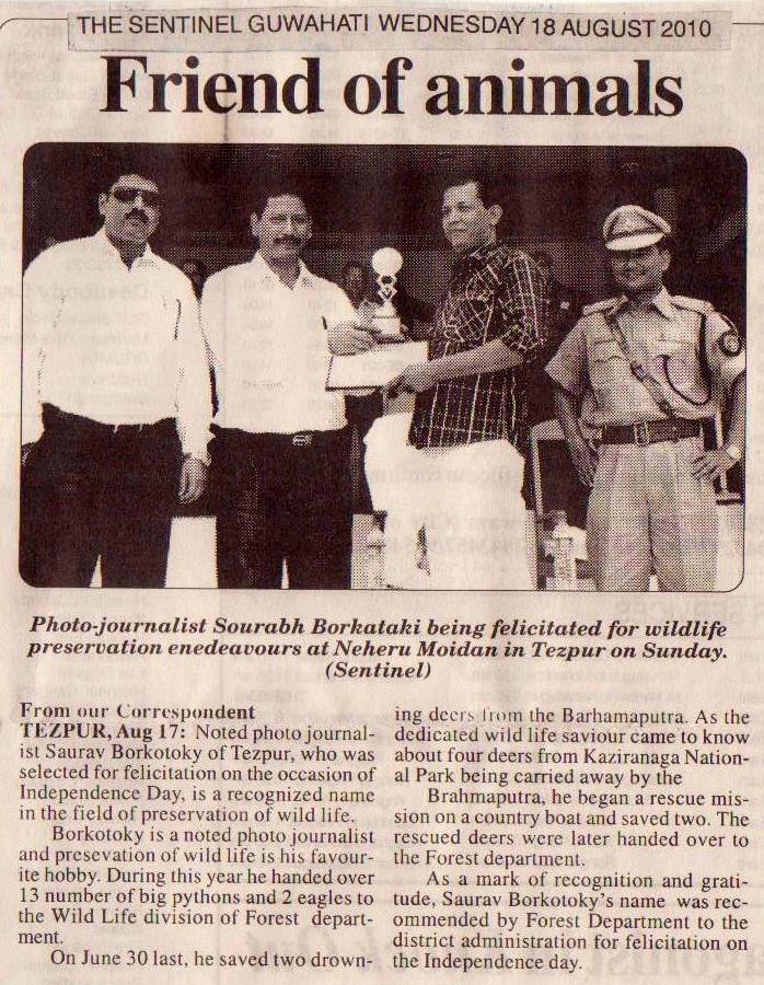 The Sentinel news paper published Friend of Animals